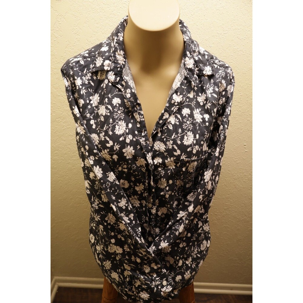 Grayson The Hero Shirt Womens Size 02 Small S Black White Floral Button Down Top